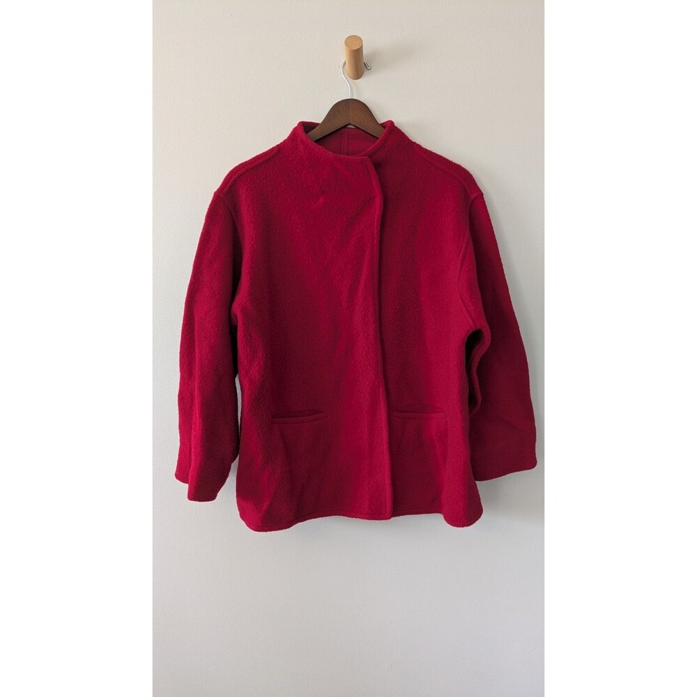 Vtg Eileen Fisher Boiled Lambs Wool Blend Jacket PL 90s Funnel Neck Red Classic